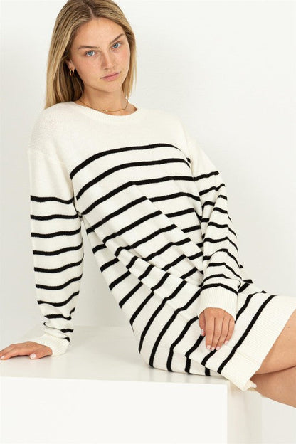 Casually Chic Striped Sweater Dress CREAM/BLACK M by HYFVE | Fleurcouture