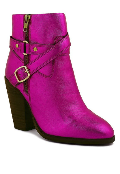 CAT-TRACK Leather Heeled Ankle Boots Fushia 10 by Rag Company | Fleurcouture