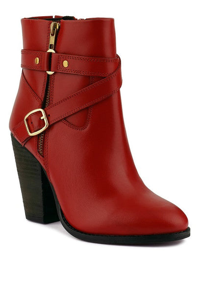 CAT-TRACK Leather Heeled Ankle Boots Red 9 by Rag Company | Fleurcouture