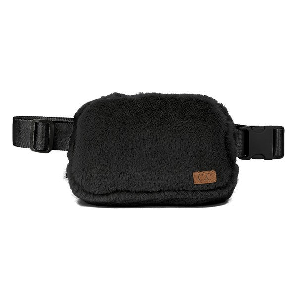 CC Faux Fur Belt Bag Fanny Pack Black OS by Truly Contagious | Fleurcouture