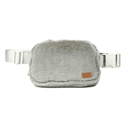 CC Faux Fur Belt Bag Fanny Pack Light Grey OS by Truly Contagious | Fleurcouture