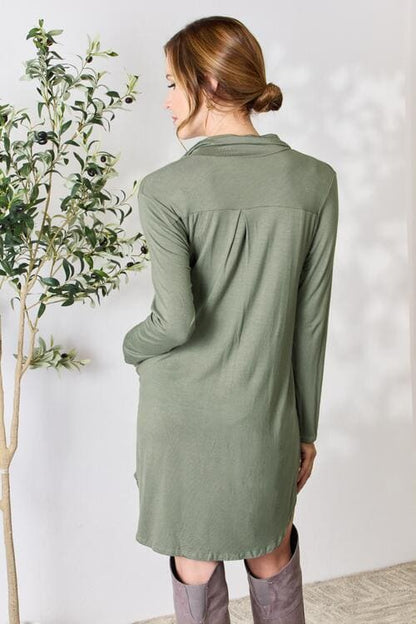 Celeste Full Size Button Down Shirt Dress Dusty Olive by Trendsi | Fleurcouture