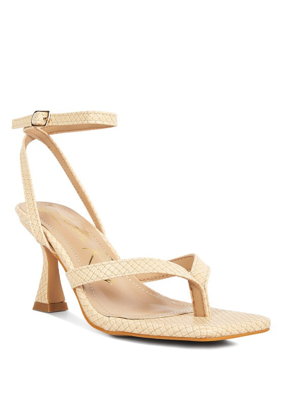 CELTY Ankle Strap Spool Heel Thong Sandals BEIGE 5 by Rag Company | Fleurcouture