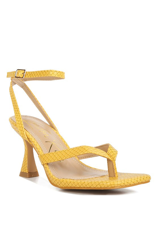 CELTY Ankle Strap Spool Heel Thong Sandals Yellow 9 by Rag Company | Fleurcouture