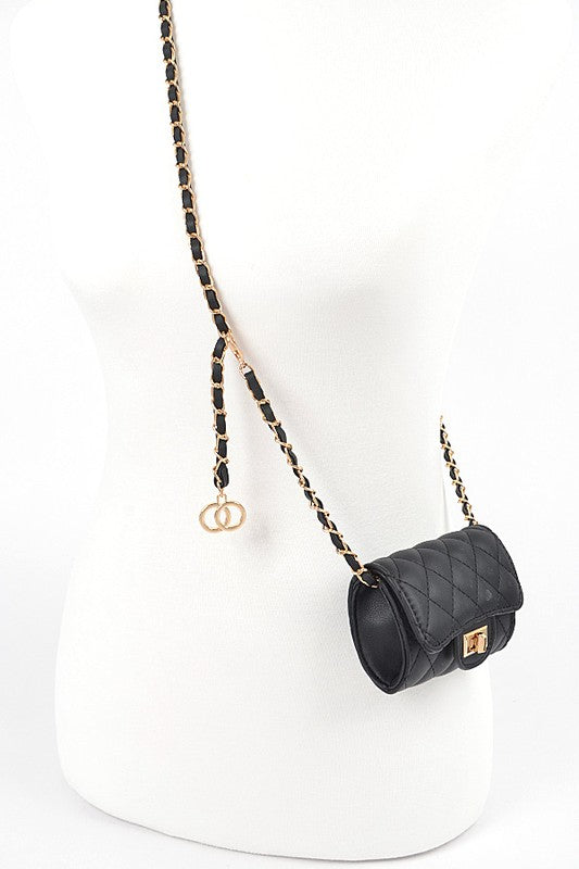 Chain Accent Crossbody Bag BLACK/GOLD O/S by Artini Accessories | Fleurcouture