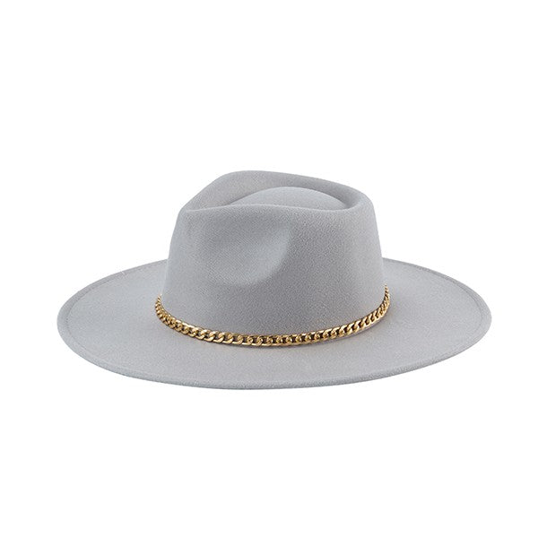 CHAIN BELT FEDORA HAT GREY/GDBD Os by Bella Chic | Fleurcouture