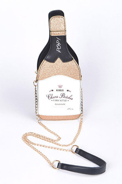 Champaign Bottle Iconic Crossbody Bag Black O/S by Artini Accessories | Fleurcouture