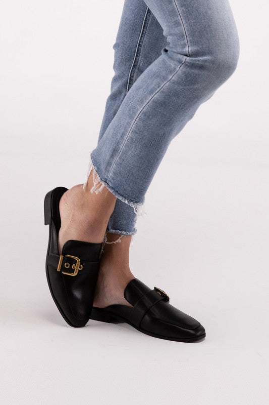 Chantal-S Buckle Backless Slides Loafer Shoes Black 5.5 by Fortune Dynamic | Fleurcouture