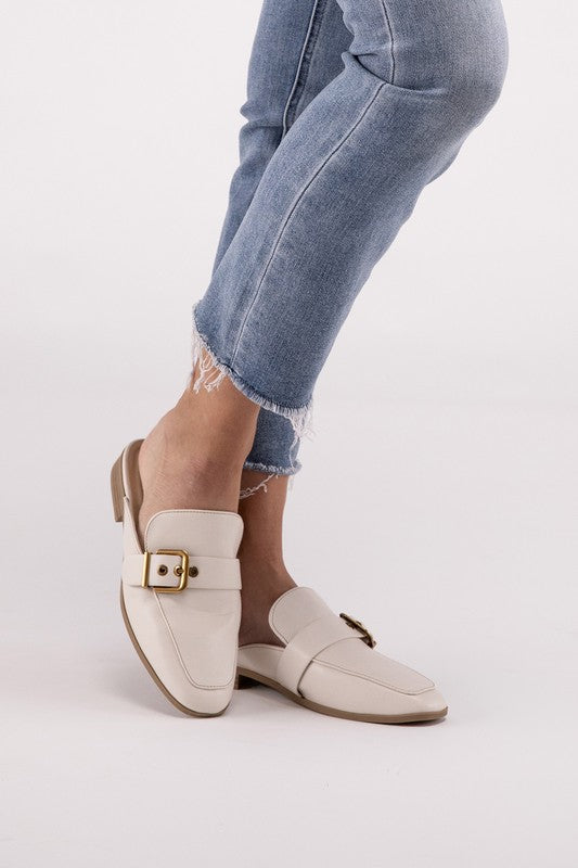 Chantal-S Buckle Backless Slides Loafer Shoes Ivory 5.5 by Fortune Dynamic | Fleurcouture