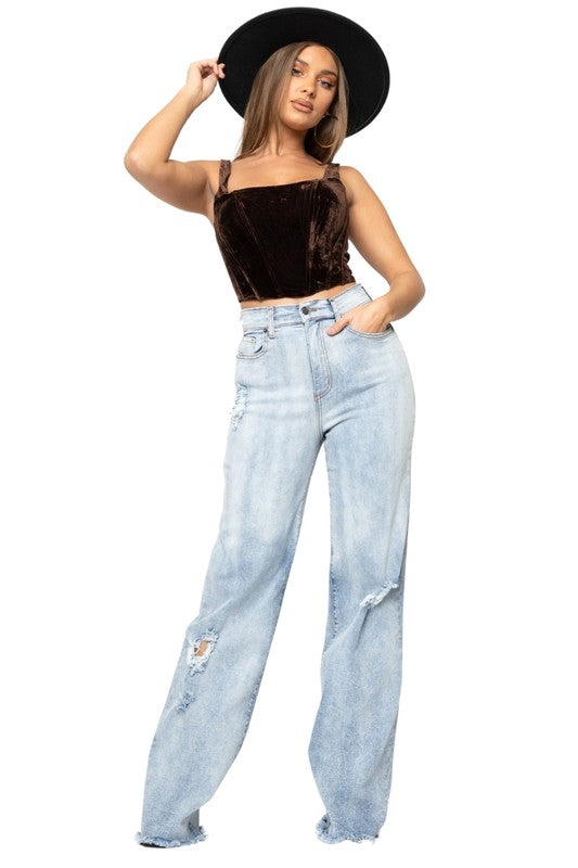 Charlote Wide Leg Jean Light denim by GJG Denim | Fleurcouture