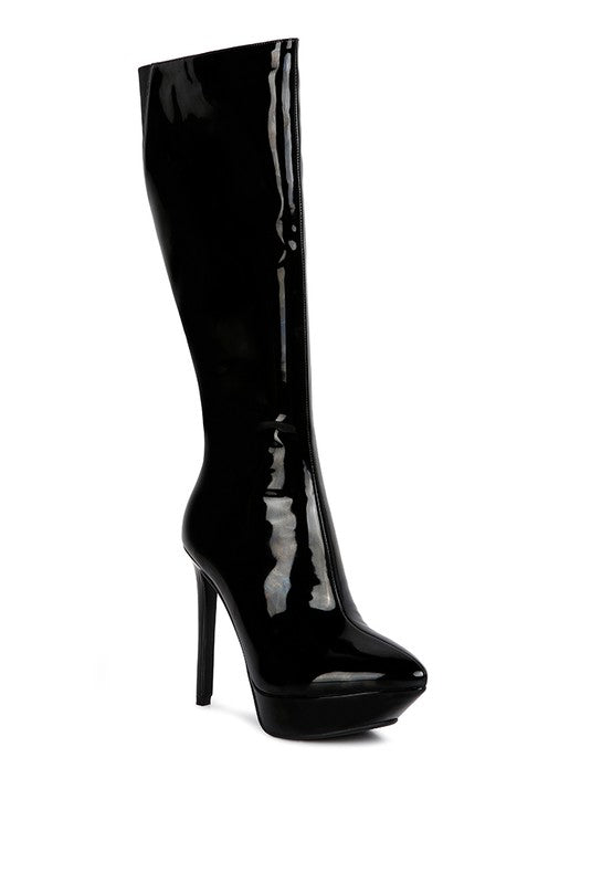 CHATTON Patent Stiletto High Heeled Calf Boots Black 9 by Rag Company | Fleurcouture