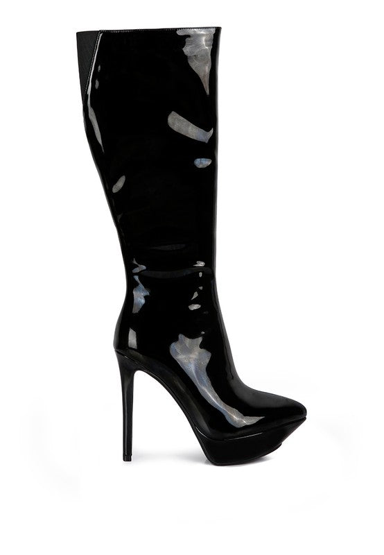 CHATTON Patent Stiletto High Heeled Calf Boots by Rag Company | Fleurcouture