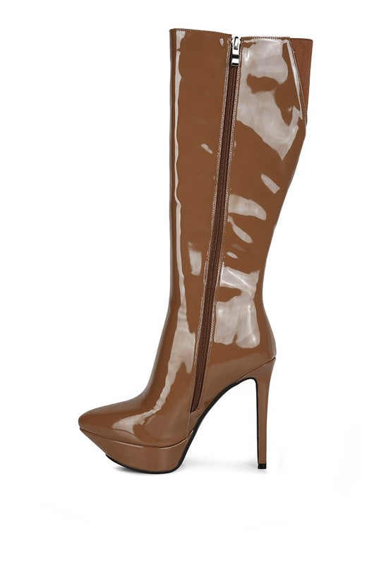 CHATTON Patent Stiletto High Heeled Calf Boots by Rag Company | Fleurcouture