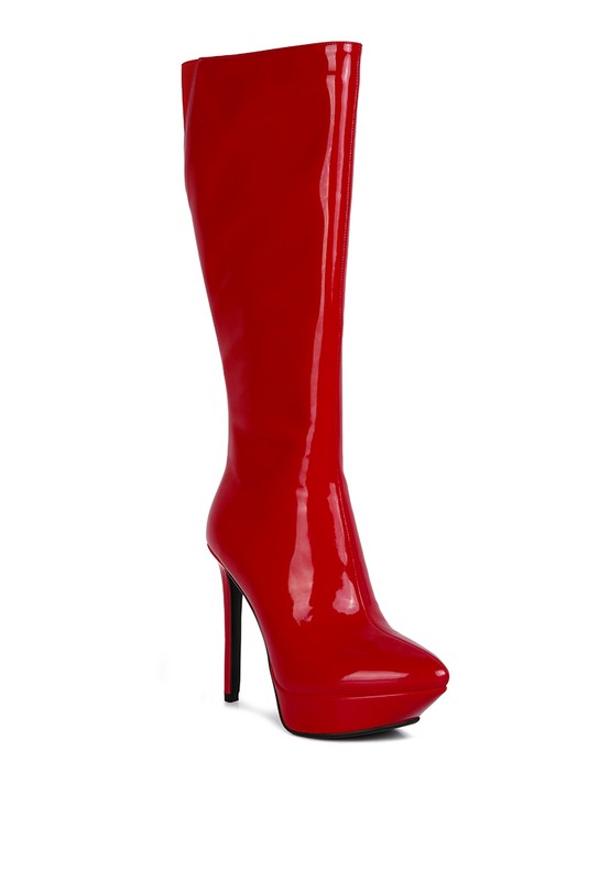 CHATTON Patent Stiletto High Heeled Calf Boots Red 9 by Rag Company | Fleurcouture