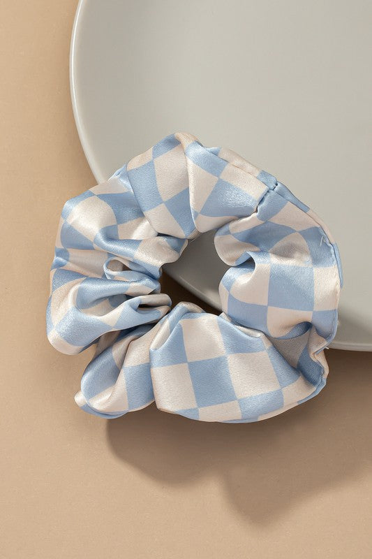 Check Pattern Soft Satin Hair Scrunchies Blue one size by LA3accessories | Fleurcouture