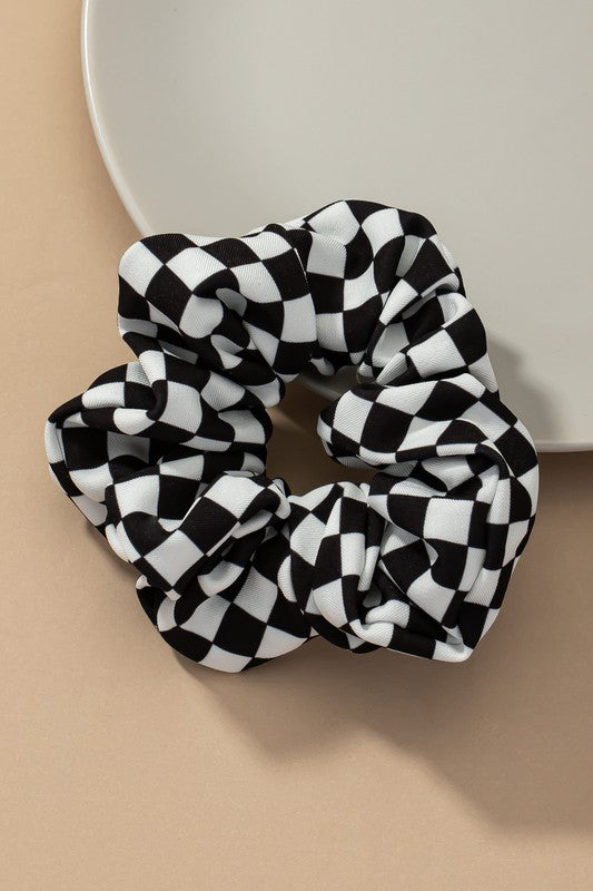 Check Pattern Soft Satin Hair Scrunchies medium checker black and white one size by LA3accessories | Fleurcouture