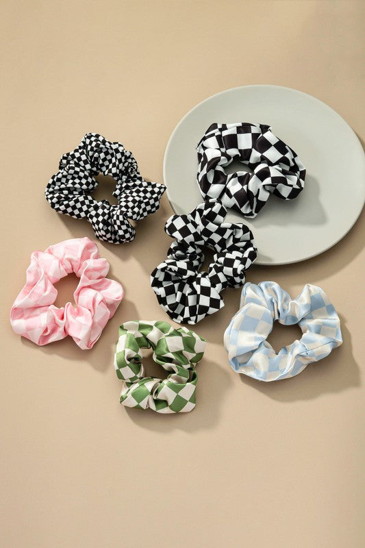 Check Pattern Soft Satin Hair Scrunchies one size by LA3accessories | Fleurcouture