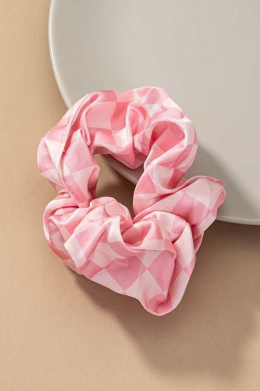 Check Pattern Soft Satin Hair Scrunchies Pink one size by LA3accessories | Fleurcouture