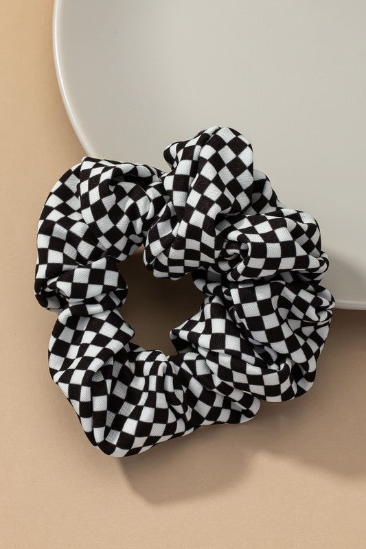 Check Pattern Soft Satin Hair Scrunchies small checker black and white one size by LA3accessories | Fleurcouture