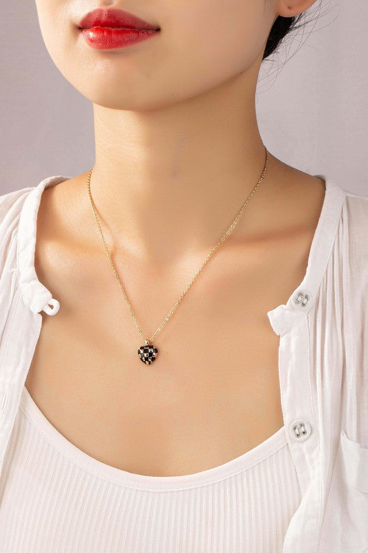 Checker Heart Pendant Necklace one size Jewelry by LA3accessories | Fleurcouture