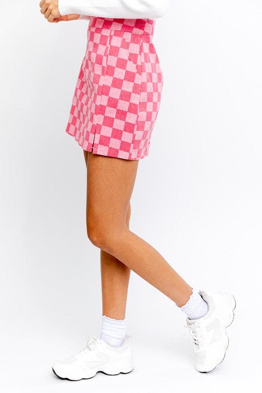 Checkerboard Print Slit Mini Skirt S by LE LIS | Fleurcouture