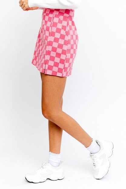 Checkerboard Print Slit Mini Skirt S by LE LIS | Fleurcouture