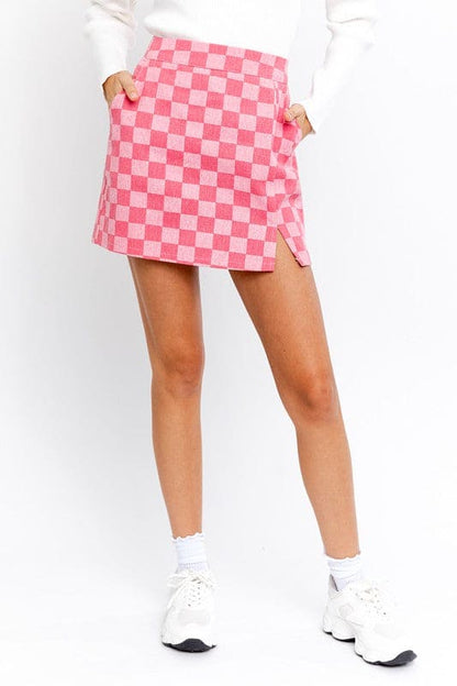 Checkerboard Print Slit Mini Skirt S by LE LIS | Fleurcouture