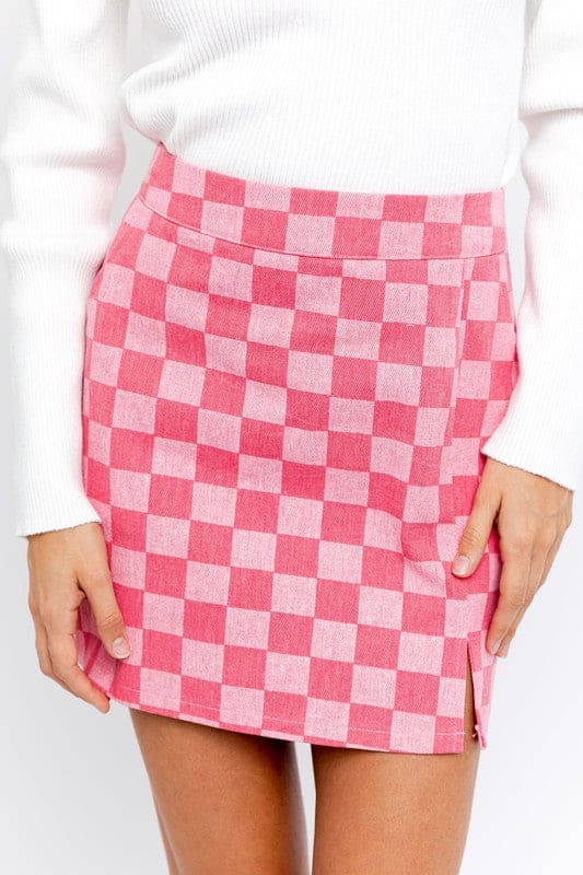 Checkerboard Print Slit Mini Skirt S by LE LIS | Fleurcouture