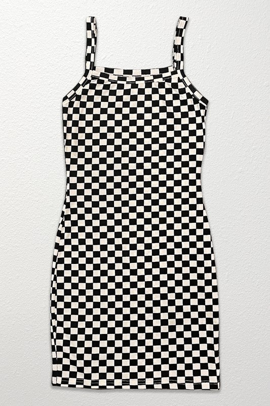 Checkered rib knit tank top dress Black S by Miss Sparkling | Fleurcouture