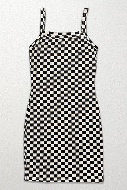 Checkered rib knit tank top dress Black S by Miss Sparkling | Fleurcouture