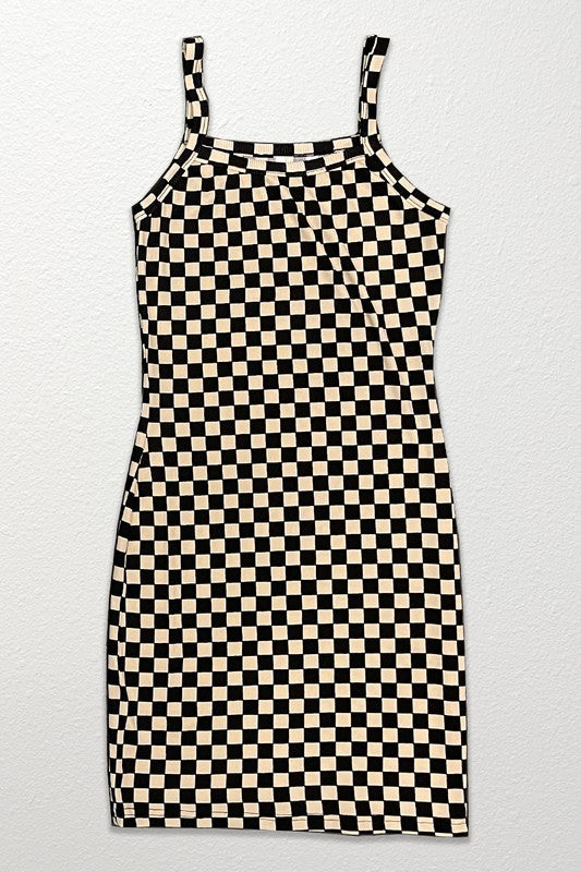 Checkered rib knit tank top dress by Miss Sparkling | Fleurcouture