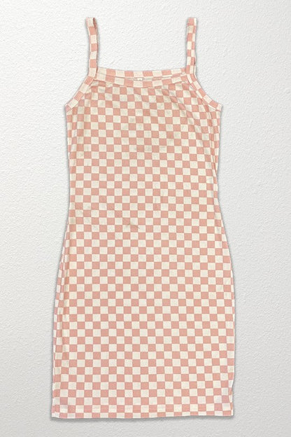 Checkered rib knit tank top dress by Miss Sparkling | Fleurcouture
