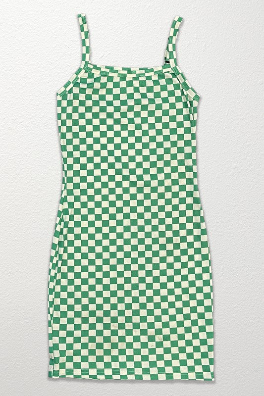 Checkered rib knit tank top dress by Miss Sparkling | Fleurcouture