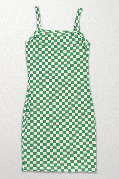 Checkered rib knit tank top dress by Miss Sparkling | Fleurcouture