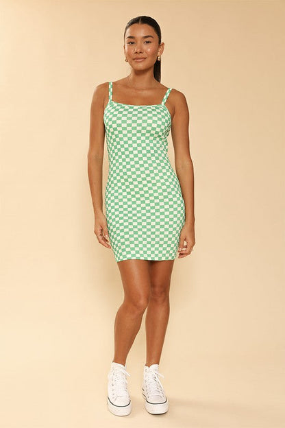 Checkered rib knit tank top dress by Miss Sparkling | Fleurcouture