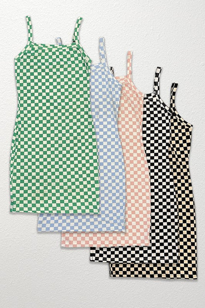 Checkered rib knit tank top dress by Miss Sparkling | Fleurcouture