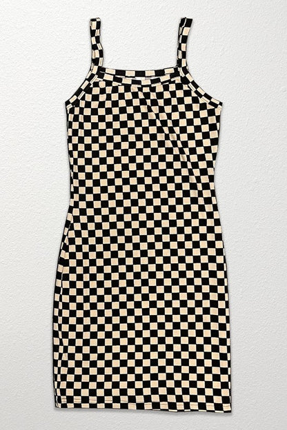 Checkered rib knit tank top dress sand S by Miss Sparkling | Fleurcouture