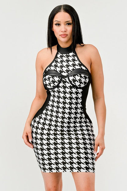 Checkmate Illusion Bandage Dress BLACK/WHITE by Athina | Fleurcouture