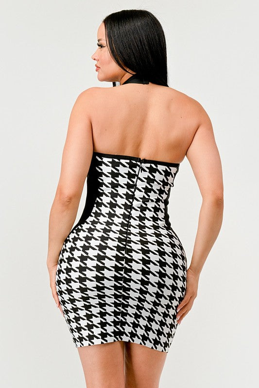 Checkmate Illusion Bandage Dress BLACK/WHITE by Athina | Fleurcouture