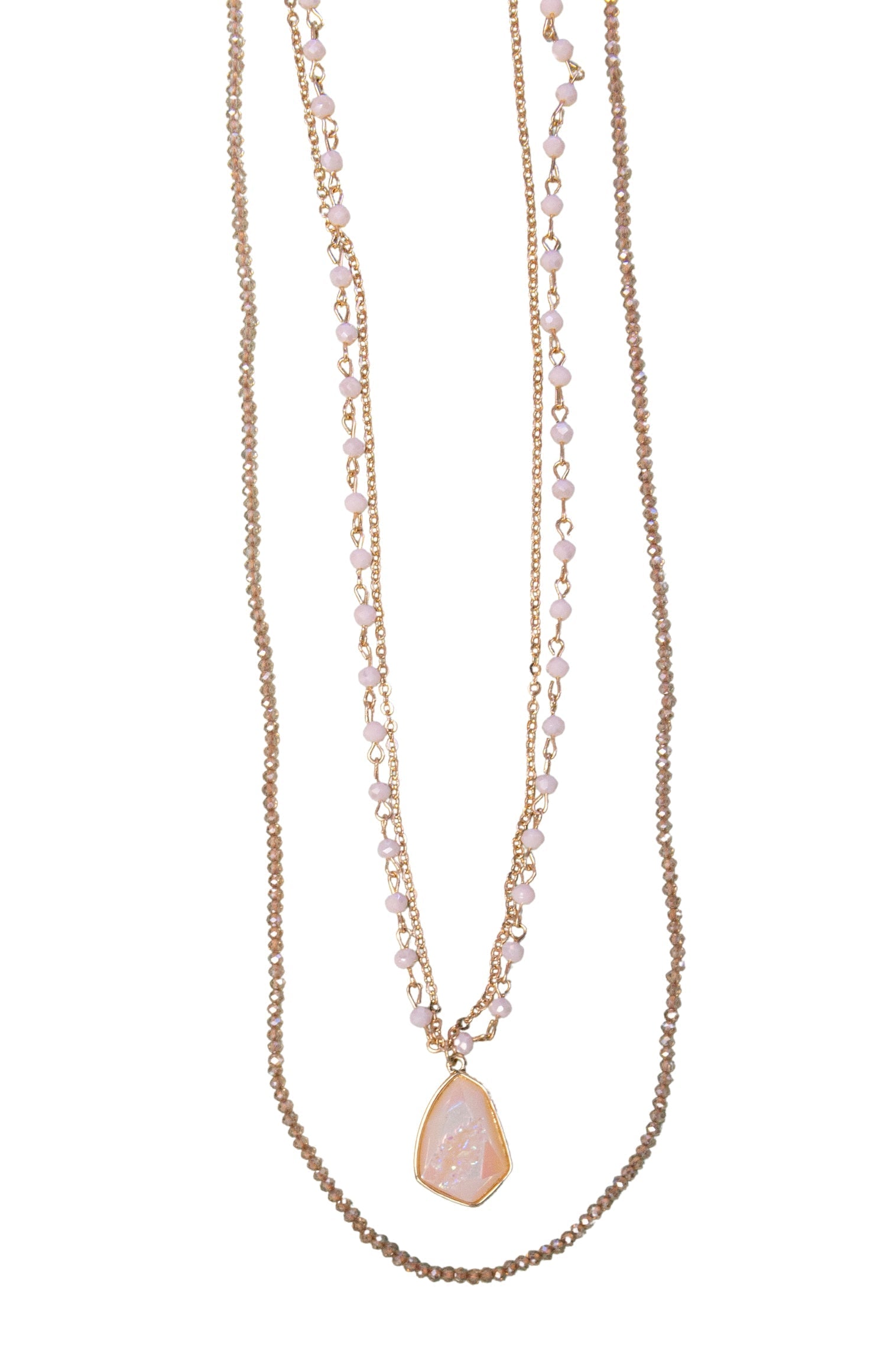 Cheers To Forever Iridescent Stone Pendant Pastel Pink Layered Necklace Gold One Size Necklace by Grace &amp; Emma | Fleurcouture