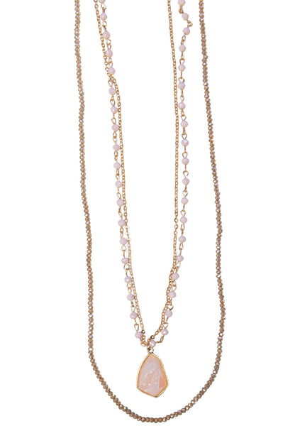 Cheers To Forever Iridescent Stone Pendant Pastel Pink Layered Necklace Gold One Size Necklace by Grace &amp; Emma | Fleurcouture