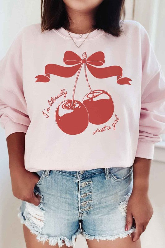 CHERRY IM LITERALLY JUST A GIRL GRAPHIC SWEATSHIRT PINK SMALL by ROSEMEAD LOS ANGELES CO | Fleurcouture