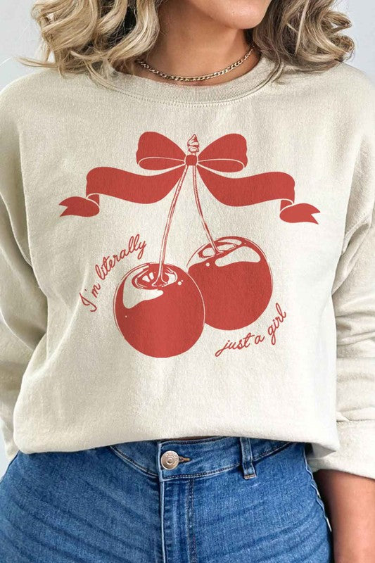 CHERRY IM LITERALLY JUST A GIRL GRAPHIC SWEATSHIRT SAND SMALL by ROSEMEAD LOS ANGELES CO | Fleurcouture