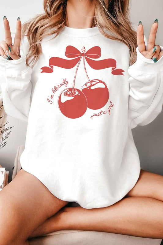 CHERRY IM LITERALLY JUST A GIRL GRAPHIC SWEATSHIRT WHITE SMALL by ROSEMEAD LOS ANGELES CO | Fleurcouture