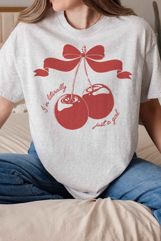 CHERRY IM LITERALLY JUST A GIRL GRAPHIC TEE ASH SMALL by ROSEMEAD LOS ANGELES CO | Fleurcouture