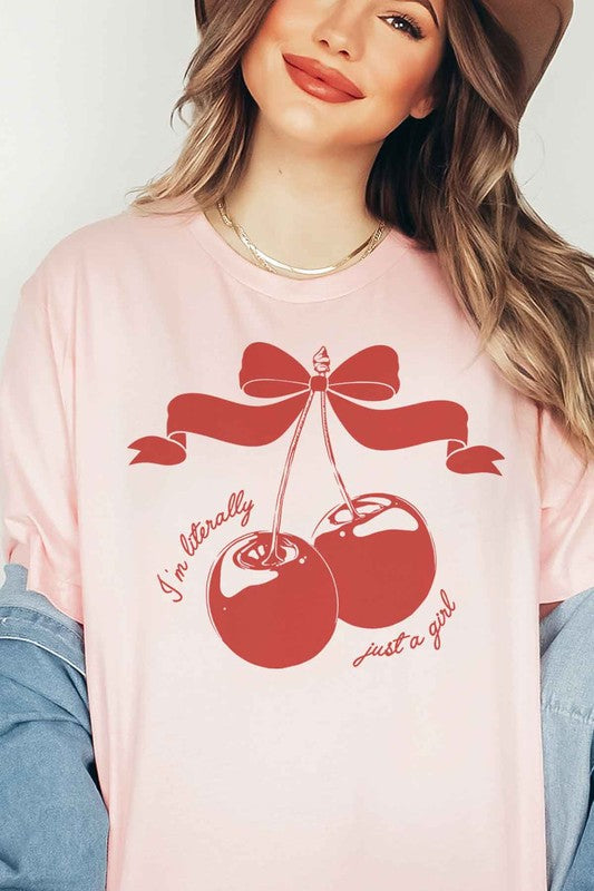 CHERRY IM LITERALLY JUST A GIRL GRAPHIC TEE PINK SMALL by ROSEMEAD LOS ANGELES CO | Fleurcouture