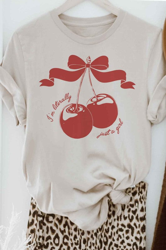 CHERRY IM LITERALLY JUST A GIRL GRAPHIC TEE SAND SMALL by ROSEMEAD LOS ANGELES CO | Fleurcouture