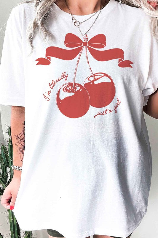 CHERRY IM LITERALLY JUST A GIRL GRAPHIC TEE WHITE SMALL by ROSEMEAD LOS ANGELES CO | Fleurcouture