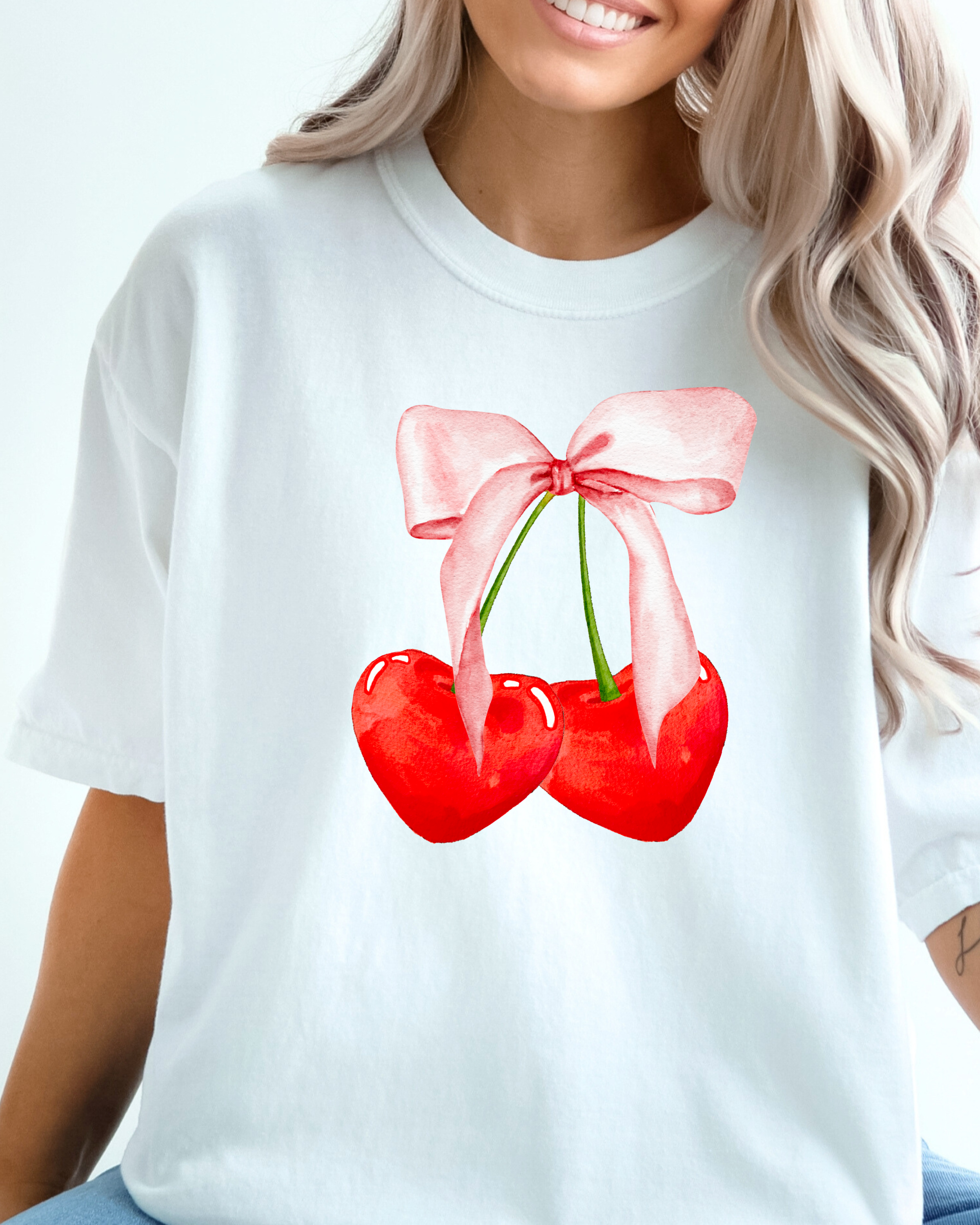 CHERRY PINK BOW TEE (COMFORT COLORS) by LL | Fleurcouture