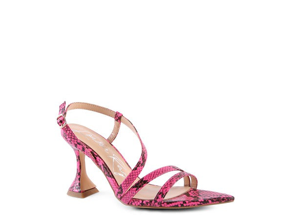 CHERRY TART Snake Print Spool Heel Sandals Neon Pink 5 by Rag Company | Fleurcouture